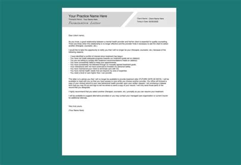 therapist termination letter  client sample