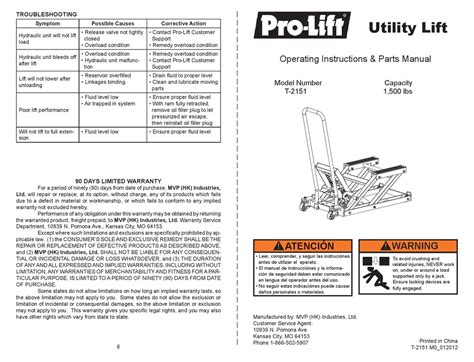 pro lift   operating instructions parts manual   manualslib