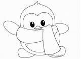 Penguin Coloring Pages Cute Baby Winter Penguins Little Cartoon Color Drawing Christmas Print Scarf Printable Sheets Clipart King Emperor Template sketch template