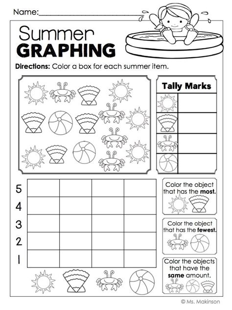 year activities kindergarten worksheets summer math