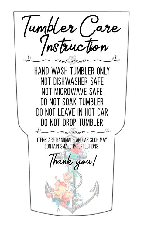 tumbler care instructions printable