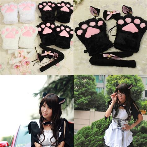 Sexy Flutty Cat Maid Cosplay Anime Costume Plush Gloves Paw Ear Tail