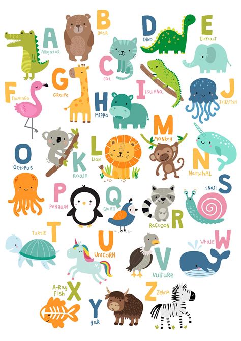 alphabet poster nursery decor alphabet animals poster