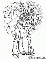 Winx Valentino Amiche Valentin Colorkid Flora Princesse Prince Helia Colorier Principe Wizardry Amigas Valentín Día Leur Compagnie Principessa Namorados sketch template