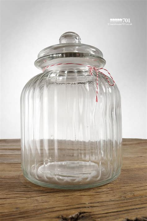 New Fluted Glass Biscuit Cookie Jar With Lid