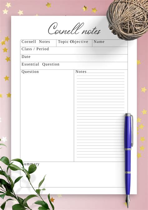printable simple cornell note  template
