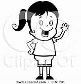 Girl Waving Clipart Coloring Smiling Cartoon Cory Thoman Outlined Vector 2021 sketch template