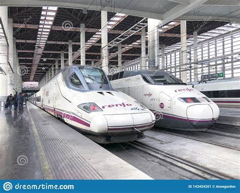 high speed trains  atocha station  madrid spain editorial photo