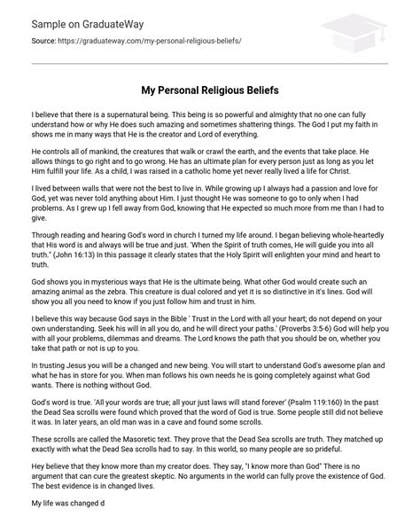 personal religious beliefs essay  graduateway