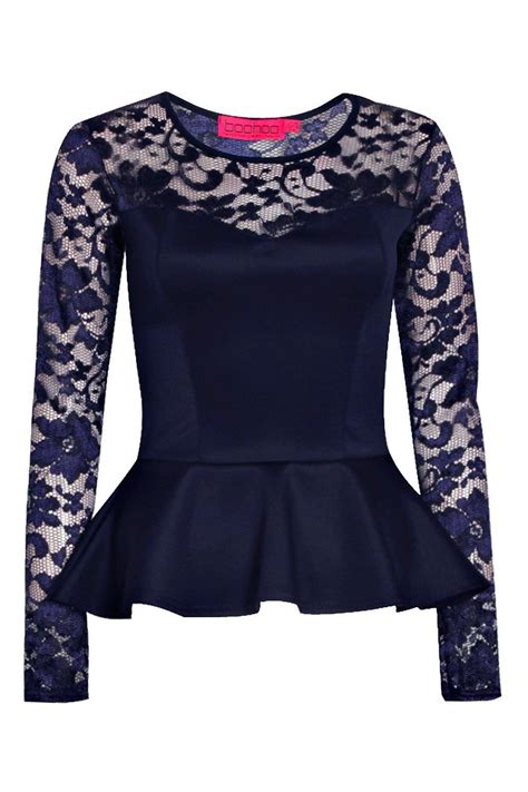 boohoo womens ladies alannah lace long sleeve peplum top ebay