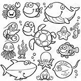Sea Coloring Animals Book Illustration Drawings Pages Animal Vector Collection 123rf Pattern Colouring sketch template