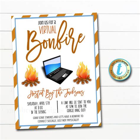 editable virtual bonfire invitation online social hangout