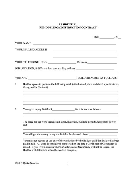 printable simple home repair contract template printable form