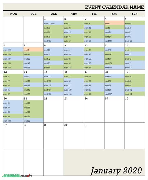 yearly calendars journalsheet