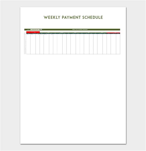 payment schedule template   word excel