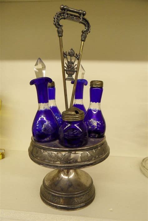 vintage glass cobalt blue cruet set shop