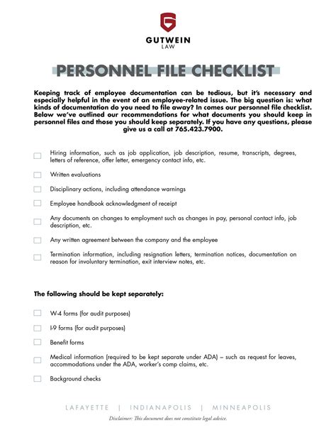personnel file checklist