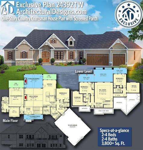 story country craftsman house plan  screened porch tw architectural designs