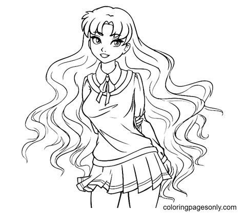 anime girl  long curly hair coloring page hair anime girl coloring