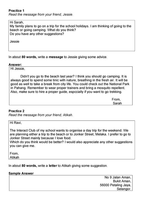 pt english paper  part  contoh contoh similar practice  read  message   friend