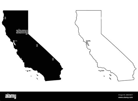 Mapas Del Estado De California Ca Silueta Y Contorno Negros Aislados