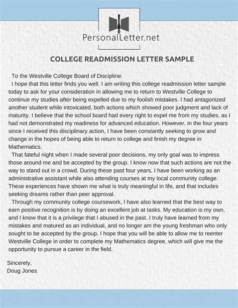 college readmission letter sample formal letter template lettering