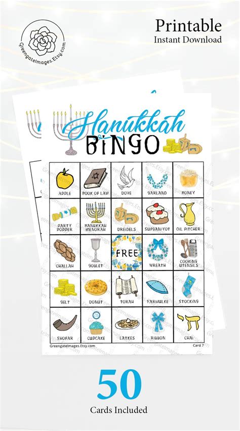 hanukkah bingo cards printable bingo  cards senior etsy