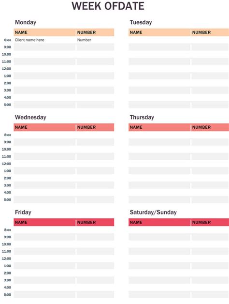 weekly appointment calendar