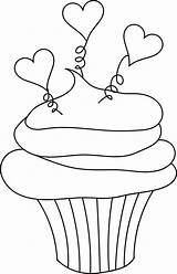 Cupcake Coloring Pages Clipart Valentine Cupcakes Heart Outline Birthday Digital Drawing Stamps Clip Hearts Color Printable Digi Cliparts Print Cake sketch template