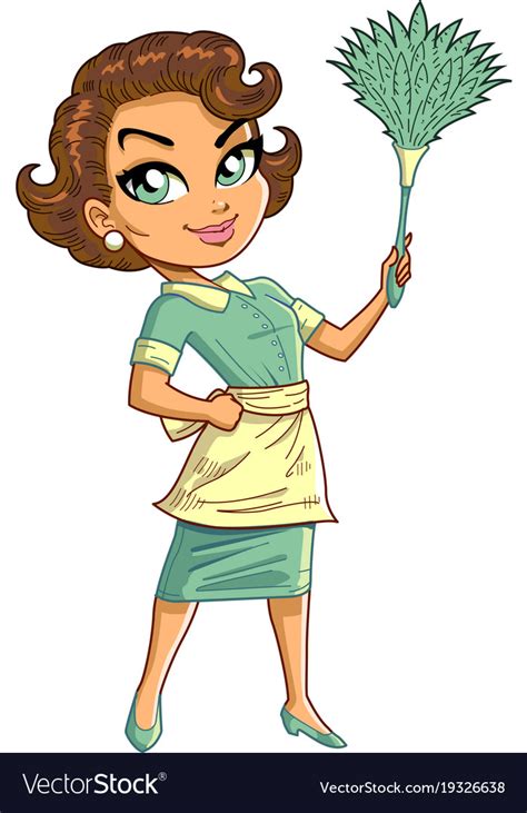 cleaning service maid lady woman with duster vector image