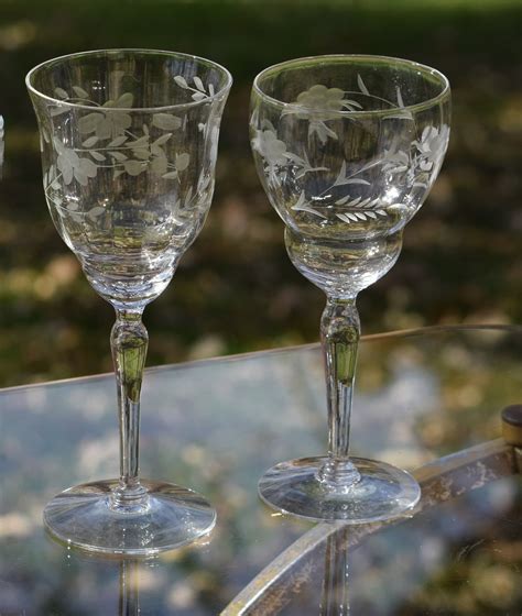 Vintage Etched Wine Glasses Set Of 4 Set Of 4 Different Etched Wine