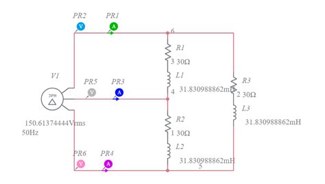 delta delta balanced circuit multisim