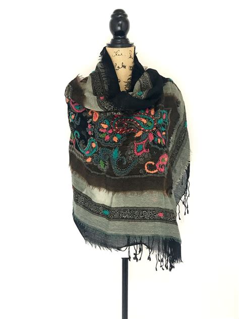 hand embroidered wool pashmina soft shawl women scarf wp wool