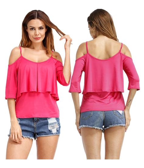 Buy Women Off Shoulder Ruffle Solid Color Spaghetti Strap T Shirt