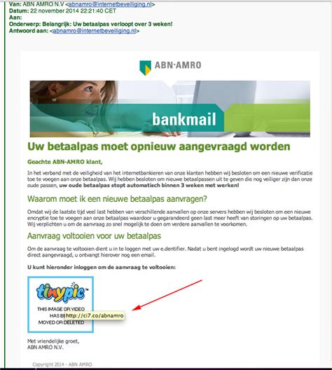 phishing mail abn amro aanvraag nieuwe bankpas opgelicht avrotros programma