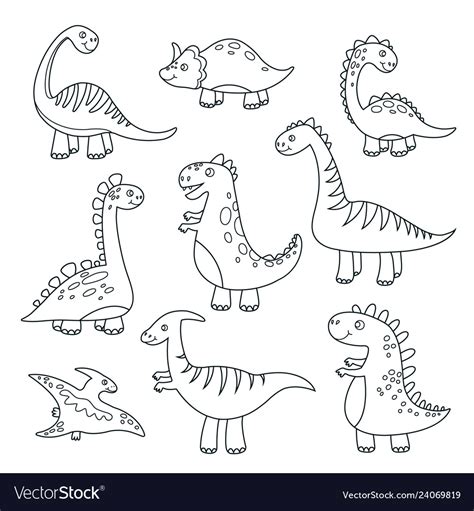 outline dinosaurs cute baby dino funny monsters vector image