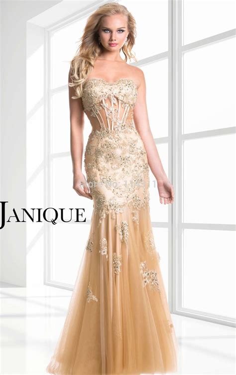 Champagne Gold Prom Dresses 2016 Sweetheart Sheer Waist