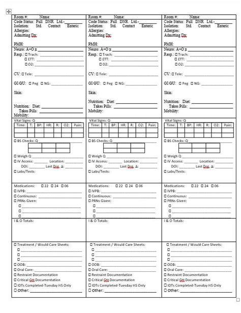 report sheet  nurses printable