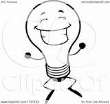 Bulb Light Cartoon Clipart Coloring Jumping Smiling Happy Thoman Cory Outlined Vector 2021 sketch template