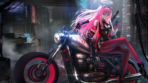anime girl with motorcycle 2465x1387 wallpaper