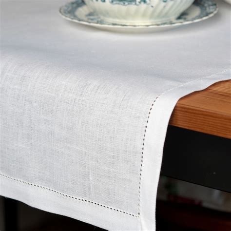 white linen hemstitched table runner linen cotton