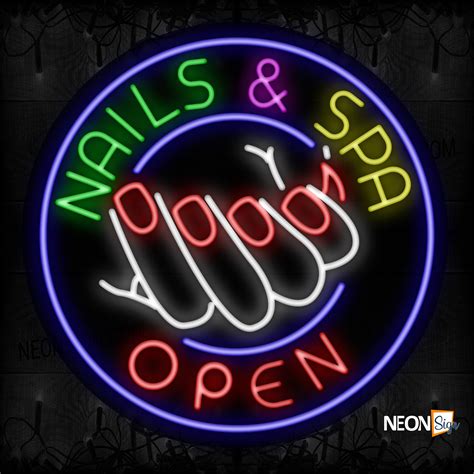 nails spa open  circle border neon sign neonsigncom