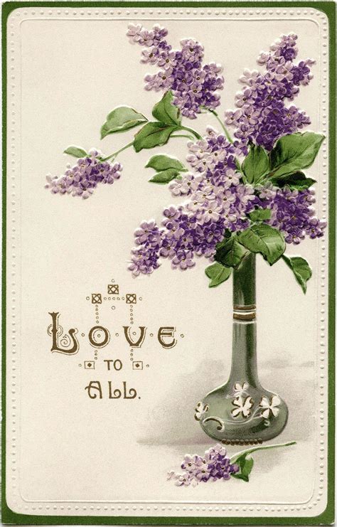 vase  purple lilacs love postcard  design shop blog decoupage vintage antique paper