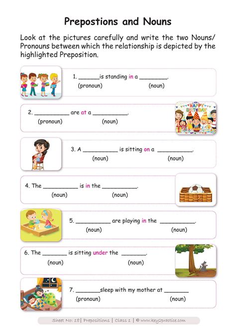 preposition worksheets  grade    answers