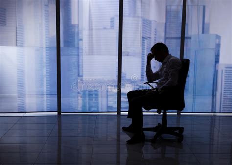 sad business man sitting pensive silhouette stock image image of people depressed 29014855