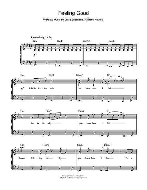feeling good sheet music by nina simone piano and vocal 110127