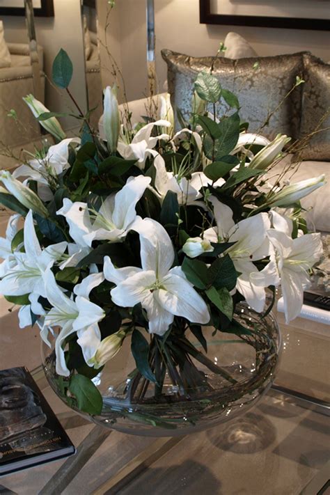 Casablanca Lilies In A Glass Bowl Vase Artificial Flower Arrangements
