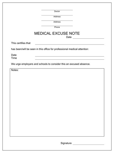 fake doctors note template