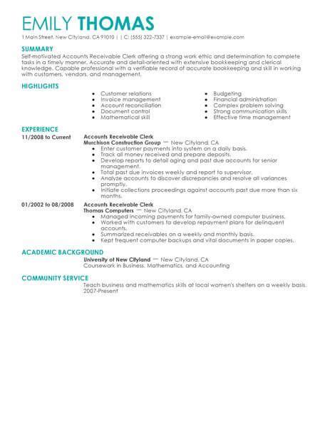 accounts receivable clerk resume