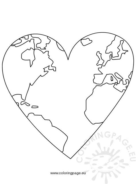 earth day world map  heart coloring page